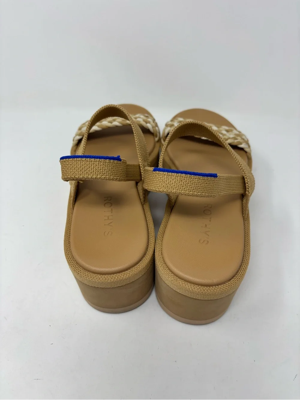 Rothy's Tan Woven Strap Platform Wedges